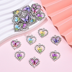 20個5スタイルプラチナ合金ガラスペンダント  樹脂と  花と蝶のハート  ミックスカラー  21.5~22x21x4~4.5mm  穴：2.3mm  4個/スタイル&nbsp;FIND-YW0007-61