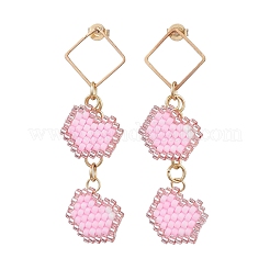 Handmade Glass Seed Beads Heart Stud Earrings&nbsp;EJEW-MZ00279