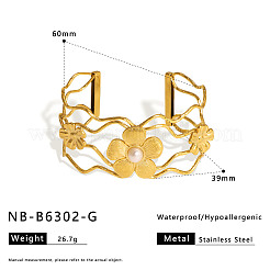 Hollow 316L Surgical Stainless Steel and Imitation Pearl Cuff Bangles for Women&nbsp;WGDD9F9-05