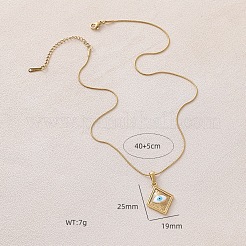 French Vintage 304 Stainless Steel Enamel Rhombus with White Evil Eye Pendant Necklaces&nbsp;HC0202