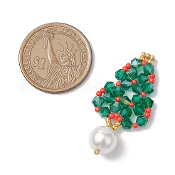 シードビーズ ビーズチャーム  ガラスパールと  ツリーペンダント  ティール  40x19.5x4.5mm  穴：2mm&nbsp;PALLOY-MZ00364-02