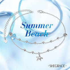 Rhodium Plated 925 Sterling Silver Charm Anklets&nbsp;JA168A