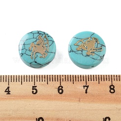 合成ターコイズビーズ  金色の真鍮スライス付き  星座のあるフラットラウンド  射手座  15x5mm  穴：1mm&nbsp;G-F775-C02