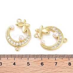 Rack Plating Brass Pave Cubic Zirconia Moon with Butterfly Connector Charms&nbsp;KK-Z064-40G