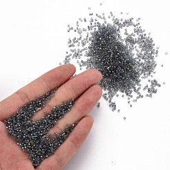 ガラスシリンダービーズ  シードビーズ  透明色の虹  丸い穴  グレー  1.5~2x1~2mm  穴：0.8mm  約8000個/袋  約1ポンド/バッグ&nbsp;SEED-S047-J-009