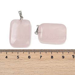 天然石ローズクォーツペンダント  真鍮のスナップ留め金具が付いた長方形のチャーム  プラチナ  29.5x18.5x8.5mm  穴：7x4mm&nbsp;G-C184-02