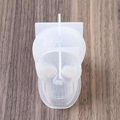 ハロウィンテーマのキャンドルシリコン型  装飾用シリコン  スカル  ホワイト  53x81mm  高差65mm&nbsp;DIY-U005-06B