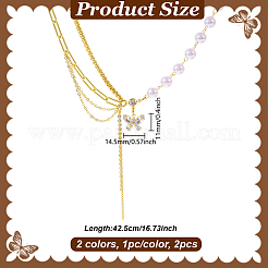 2Pcs 2 Colors Alloy Crystal Rhinestone Butterfly Pendant Necklaces&nbsp;NJEW-HY0001-30