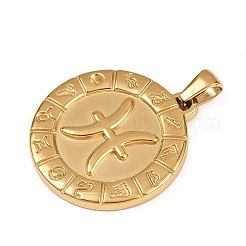 304ステンレスペンダント  イオンプレーティング（ip）  星座とフラットラウンド  ゴールドカラー  魚座  28x25x2.5mm  穴：4.5x3.5mm&nbsp;STAS-C131-04G-02