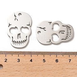 変色しないハロウィーン 304 ステンレススチールペンダント  レーザー切断  スカルチャーム  ステンレス鋼色  30x19.5x1mm  穴：2mm&nbsp;STAS-B054-01P