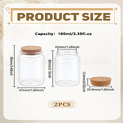 空のガラス瓶2個  コルク栓付き  希望のボトル  コラム  透明  8.8cm  内径：3.2のCM  容量：100ml（3.38fl.oz）&nbsp;AJEW-LP0010-80