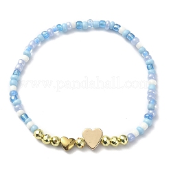 3Pcs 3 Color Non-magnetic Synthetic Hematite Heart & Glass Seed Beaded Stretch Bracelets Set&nbsp;BJEW-JB09457