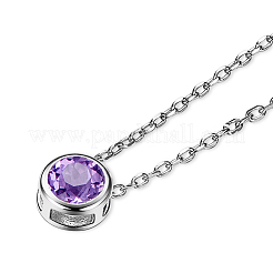 ロジウムメッキ925スターリングシルバーラインストーンペンダントネックレス  アメジスト  18.5インチ&nbsp;TS-N396-CP