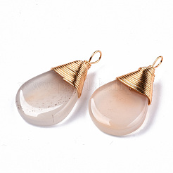 ナチュラルホワイトアゲートのペンダント  金銅線巻きペンダント  ティアドロップ  37~40x19~21x9~10mm  穴：3~4mm&nbsp;G-S359-201A