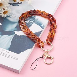 アクリルカーブチェーンモバイルストラップ  ナイロン糸と合金製カニカン付き  ゴールドカラー  チョコレート  24cm&nbsp;HJEW-JM00449