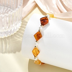 女性用琥珀ブレスレット  ストレッチブレスレット  菱形  14KGP本金メッキ  ミックスカラー  7.72インチ（19.6cm）&nbsp;BJEW-JB13695