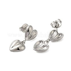 女性用304ステンレススチールハートスタッドピアス  ステンレス鋼色  22x9.5mm&nbsp;EJEW-U020-23P