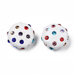 樹脂粘土ラインストーンビーズ  パヴェボールディスコビーズ  フラットラウンド  ホワイト  11~12x7mm  穴：1.4mm  ラインストーン：pp15（2.1~2.2mm）&nbsp;RB-S056-27H