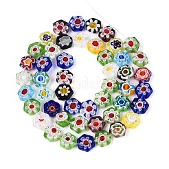 ハンドメイドミッレフィオーリ ランプワークビーズ連売り  六角  カラフル  8~9x8~9x3mm  穴：0.8mm  約47~48個/連  15.55~15.94''（39.5~40.5センチメートル）&nbsp;LAMP-T022-13B