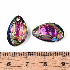 112個の電気メッキガラスチャーム  ティアドロップ  多面カット  暗い蘭  18x11.5x5.5mm  穴：1.8mm&nbsp;EGLA-T029-04A