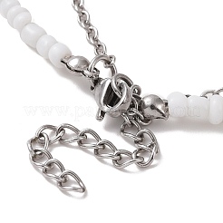 Glass Seed Beaded & 304 Stainless Steel Cable Chain Double Layer Necklace&nbsp;NJEW-TA00074