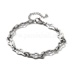 304ステンレススチールクロスリンクチェーンブレスレット、男性と女性用  ステンレス鋼色  7-1/2インチ（19cm）&nbsp;BJEW-D042-41P