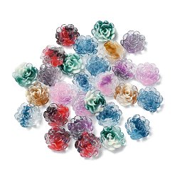 グリッターパウダー入りフラワー樹脂カボション  暗闇で光る  カラフル  10.5x10.5x4.5mm&nbsp;CRES-Q006-05A