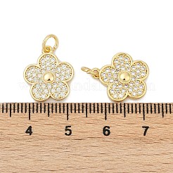 真鍮製マイクロパヴェキュービックジルコニアペンダント  カドミウムフリー＆鉛フリー  花  丸カン付き  18KGP本金メッキ  15x13.5x2.5mm  穴：3mm&nbsp;KK-C093-24G
