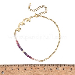 Natural Amethyst & Pearl Round Beaded Butterfly Anklets&nbsp;AJEW-AN00795-02