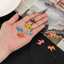 合金エナメル動物の馬のペンダント  ゴールデンの金属色  ミックスカラー  19x17x2mm  穴：1mm&nbsp;X-ENAM-M004-G