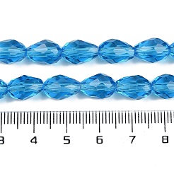 透明ガラスビーズ連売り  多面カット  ティアドロップ  ディープスカイブルー  5~6x4mm  穴：0.9mm  約65~67個/連  15.35~16.14インチ（39~41cm）&nbsp;EGLA-N013-T4mm-D17