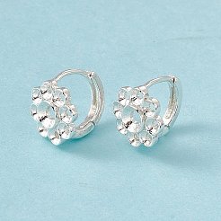 真鍮製フープピアスパーツ  ピアスのセッティング  花  カドミウムフリー＆鉛フリー  925銀メッキ  11x12.5x10mm  穴：2mmと4mm  ピン：0.9mm&nbsp;KK-A172-34S