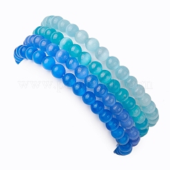 キャッツアイビーズストレッチブレスレット  ラウンド  ブルー  内径：2-1/8インチ（5.35cm）  4個/セット&nbsp;BJEW-JB10968