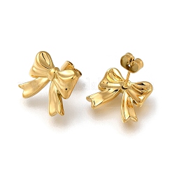 女性用304ステンレススチールスタッドピアス  蝶結び  18KGP本金メッキ  13x14.5mm&nbsp;EJEW-F337-01G-03
