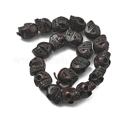 彫刻された木製のビーズ  スカル  ブラック  20.5x16~17.5x18.5mm  穴：3.5mm&nbsp;WOOD-Q060-02A