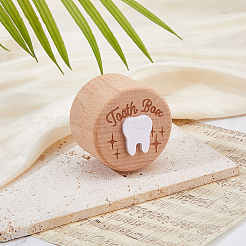 蓋付きの丸いプリント木製乳歯記念品ケース  スター  5.1x3.7cm&nbsp;CON-WH0099-75C
