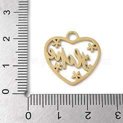 304ステンレスペンダント  希望の言葉でハートをくり抜く  18KGP本金メッキ  19.5x19.5x1mm  穴：3mm&nbsp;STAS-E501-08G