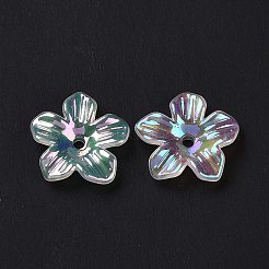 レインボー虹色メッキ透明アクリルビーズキャップ  UVメッキ  5  - 花びらの花  ミックスカラー  14x14.5x3mm  穴：1.7mm&nbsp;X-OACR-E013-07