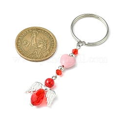ガラス＆アクリルペンダントキーホルダー  鉄のスプリットキーリング付き  ハート＆エンジェル  レッド  8.1~8.2cm&nbsp;KEYC-JKC00642-05