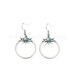 女性用合金＆樹脂ダングルイヤリング  リング＆スター  アンティークシルバー  45x25mm&nbsp;WGCD52F-01