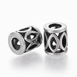 304ステンレススチールヨーロピアンビーズ  大穴ビーズ  中空  コラム  アンティークシルバー  9.5x8mm  穴：4.5mm&nbsp;STAS-O095-44AS