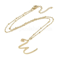 304ステンレススチールペンダントネックレス  文字チャーム  文字W  16.22インチ（41.2cm）  ペンダント：22x28x1.3mm&nbsp;NJEW-H029-02G-W