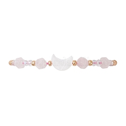 Natural Rose Quartz & Freshwater Shell Moon Charm Bracelets&nbsp;BJEW-MZ00303-03