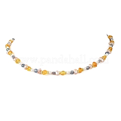 Natural Amber Beads & Cultured Freshwater Pearl Nuggets Beaded Necklaces&nbsp;NJEW-JN06406