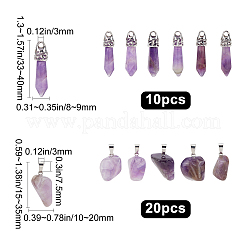 30個 2スタイル 天然アメジスト＆アゲートペンダント  プラチナトーンの真鍮パーツ  弾丸とナゲット  33x8mm  穴：3mm&nbsp;G-SC0001-55