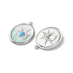 304ステンレスペンダント  楕円形、太陽のチャーム付き  エナメル  ステンレス鋼色  26x19.5x3mm  穴：1.8mm&nbsp;STAS-A124-08P