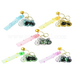 バイクの流砂アクリルキーホルダー  PVCロープと合金ベル付き  芝生の緑  11cm&nbsp;KEYC-YW00057-01