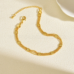 Brass 3-Strand Ball Chain with Matte Square Anklets for Women&nbsp;MX4097