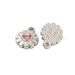 304ステンレスペンダント  ラインストーン付き  花のチャーム  14KGP本金メッキ  ライトローズ  11x9x3mm  穴：1.5mm&nbsp;STAS-L080-003P-01