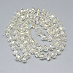 電気メッキガラスビーズセット  虹メッキ  多面カット  フラットラウンド  ライトゴールデンロッドイエロー  7~8x5mm  穴：1mm  約78~80個/連  20.86~21.65インチ（53~55cm）&nbsp;EGLA-Q083-8mm-D11